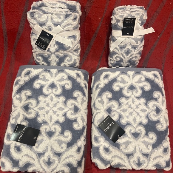 Tahari Bath Tahari Denim Blue White Cotton Swirl Pattern 6 Pc Towel